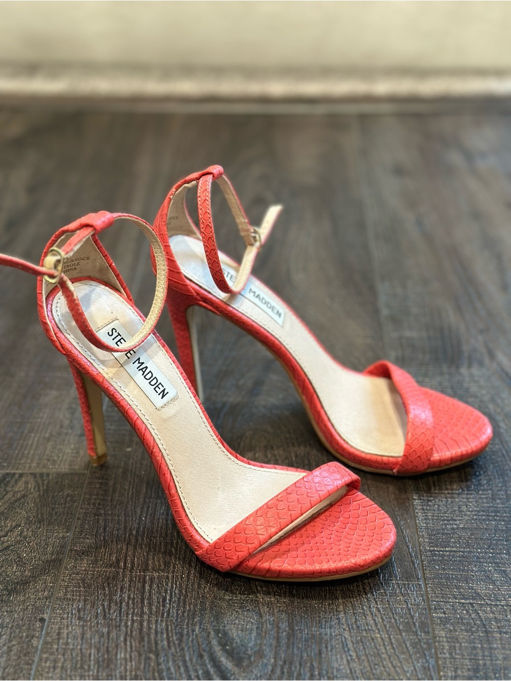 Steve Madden Coral Pink Textured High Heel Sandals